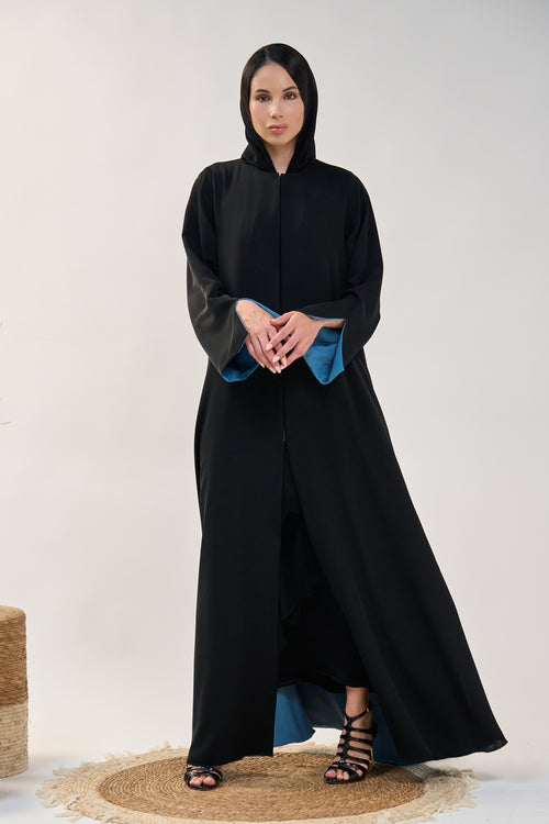Minimalist Black Abaya with Inner Sleeve Contrast – hover image