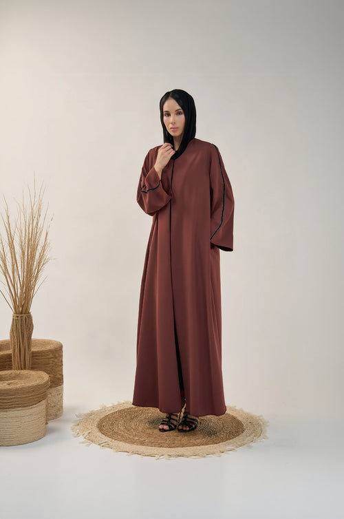 Modern Abaya with Contrast Trim and Wide Sleeves