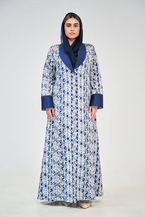 Printed Shawl Collar Abaya with Contemporary Flow