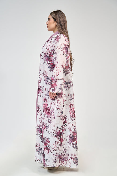 Floral Print Open Abaya with Elegant Contrast Panel – hover image