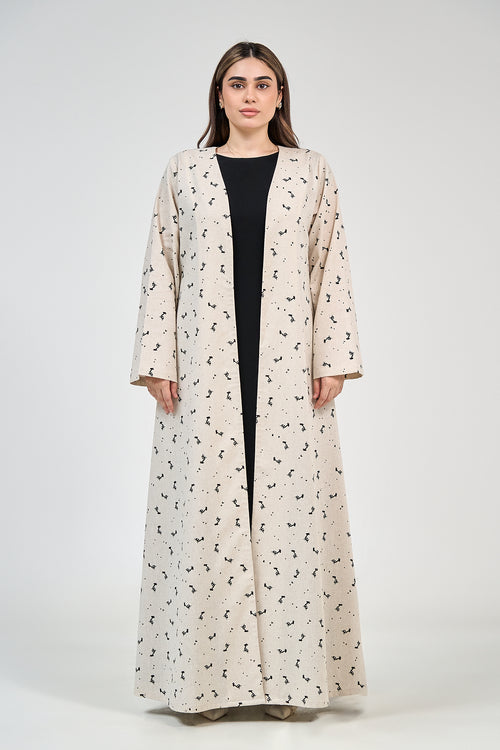 Minimal Printed Open Abaya with Contemporary Silhouette