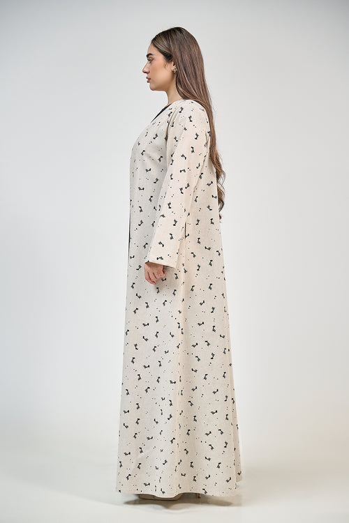 Minimal Printed Open Abaya with Contemporary Silhouette – hover image