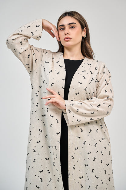 عباية بأكمام مطرزة بالزهور مع فتحة أمامية بسيطة (نسخة)