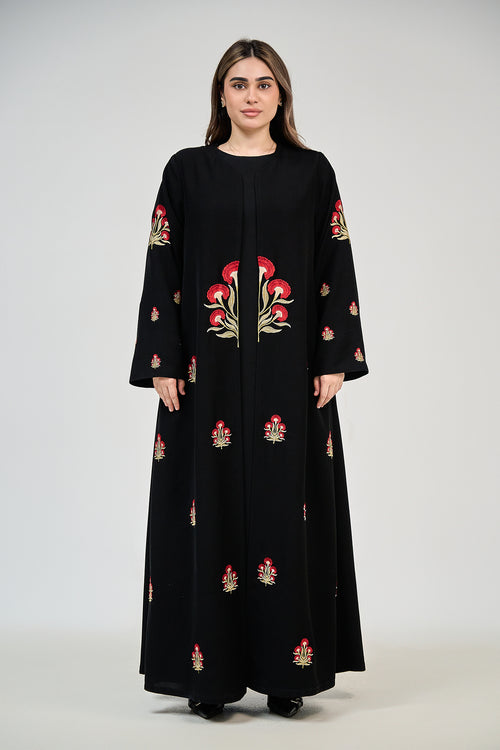 Embroidered Motif Abaya with Traditional-Inspired Detailing