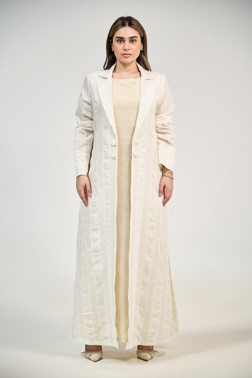 Tailored Linen Abaya with Elegant Lapel Collar