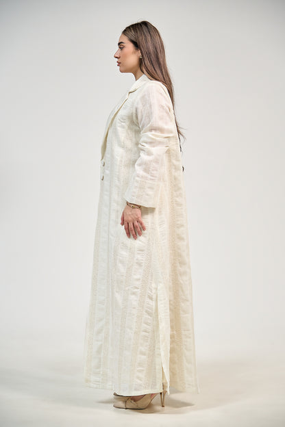 Tailored Linen Abaya with Elegant Lapel Collar