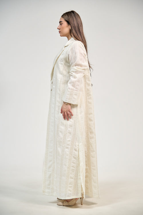 Tailored Linen Abaya with Elegant Lapel Collar – hover image