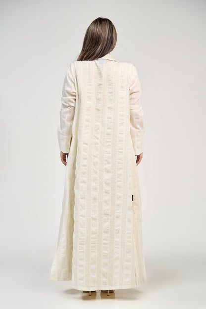 Tailored Linen Abaya with Elegant Lapel Collar