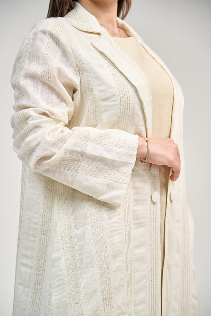 Tailored Linen Abaya with Elegant Lapel Collar