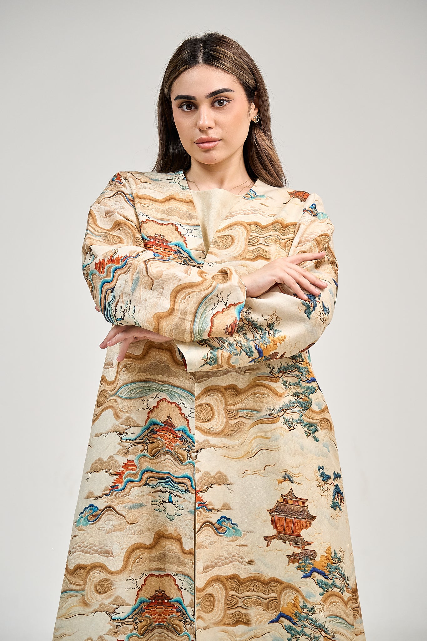 Artistic Landscape Print Abaya with Minimalist Silhouette