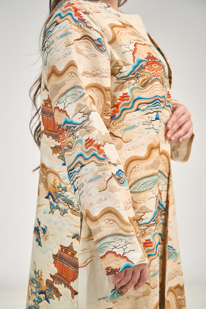 Artistic Landscape Print Abaya with Minimalist Silhouette
