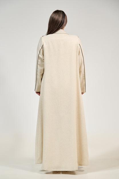 Contrast Lapel Linen Abaya with Elegant Embellished Detail