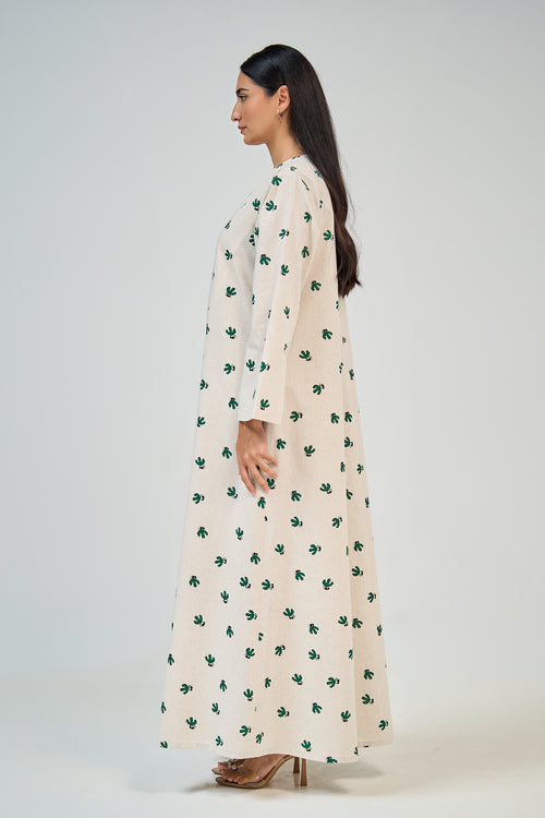 Minimal Leaf Print Linen Abaya – hover image