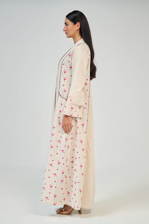 Flamingo Accent Linen Abaya with Contrast Paneling – hover image