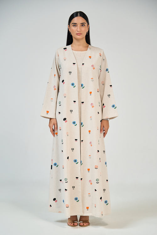 Minimal Botanical Print Linen Abaya