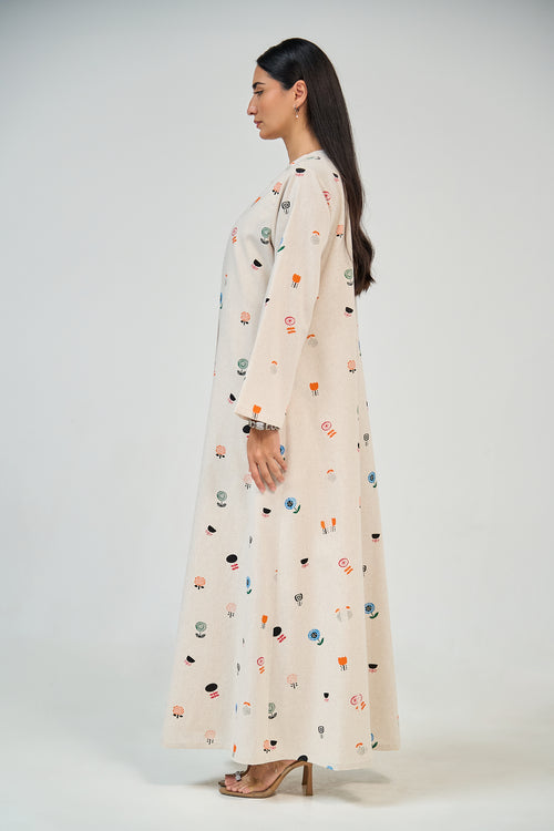 Minimal Botanical Print Linen Abaya – hover image
