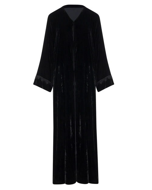 Velvet Abaya with Lace Sleeve Detail – hover image