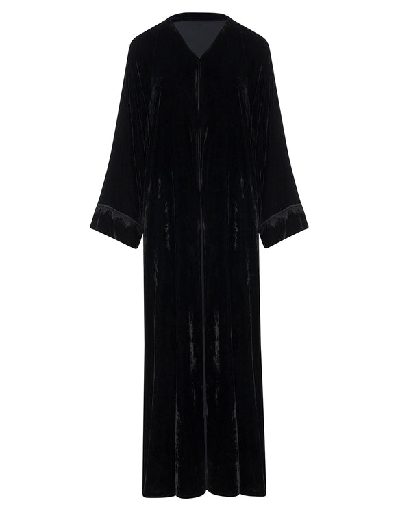 Velvet Abaya with Lace Sleeve Detail