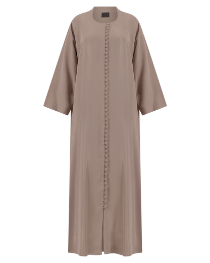 Mocha Matte Abaya مع زر الزر النسيج