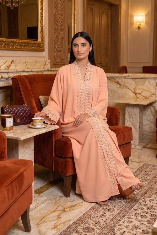 Peach Blossom Lace Abaya – hover image
