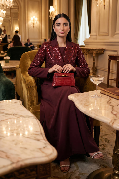 Burgundy Royale Sequin Abaya – hover image