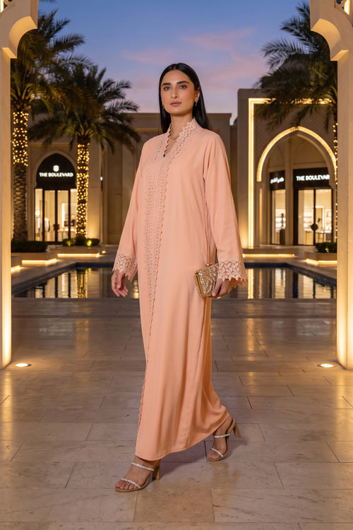 Peach Blossom Lace Abaya