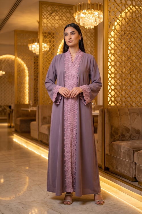 Mauve Blossom Lace Abaya