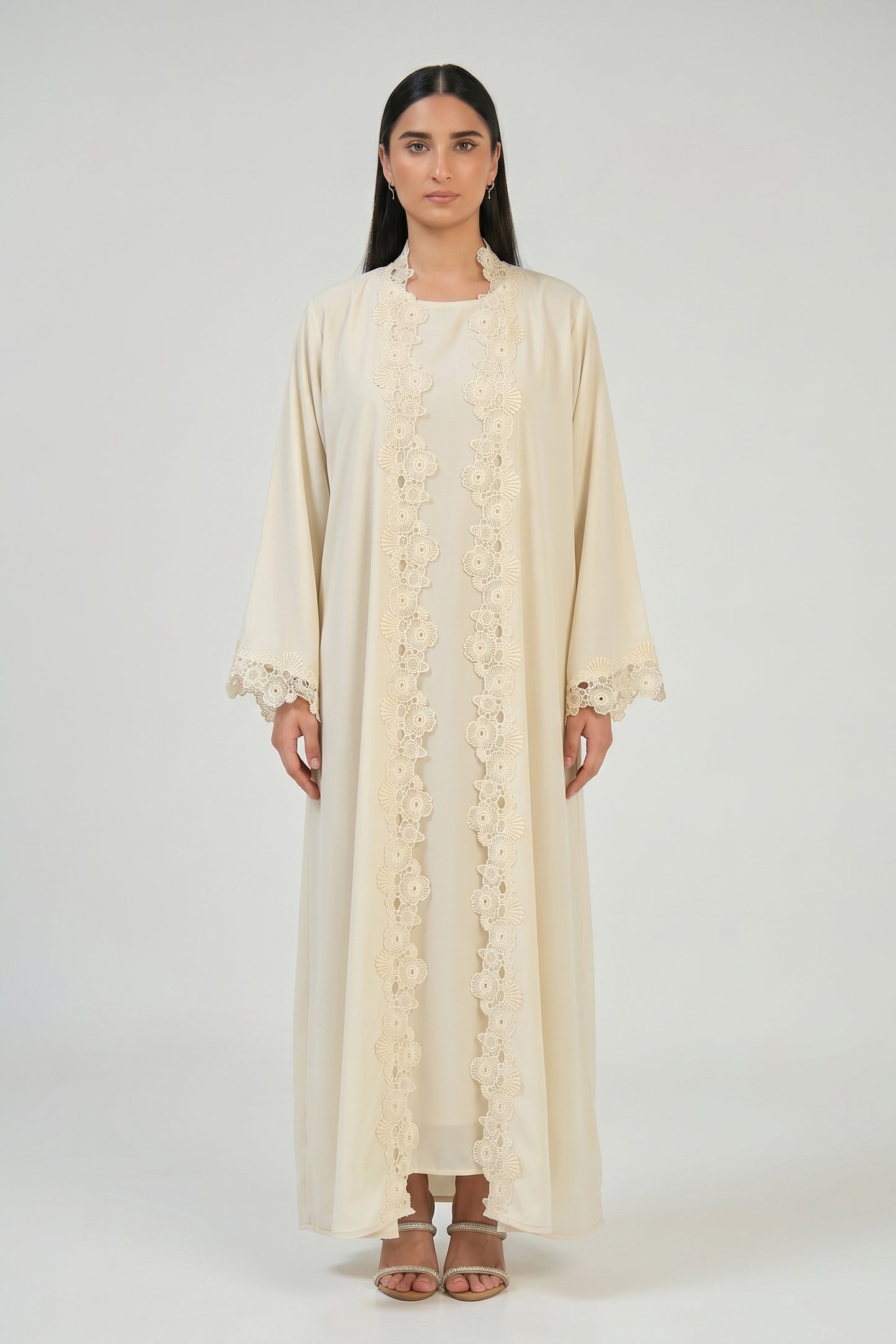 Ivory Bloom Lace Abaya