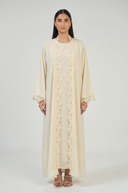 Ivory Bloom Lace Abaya