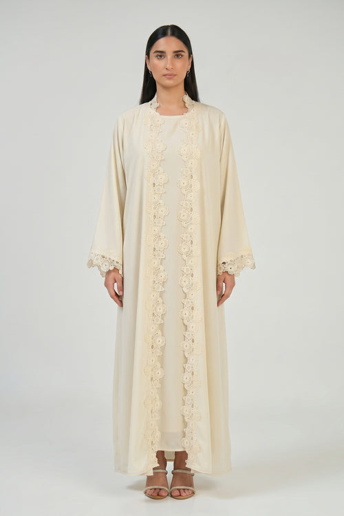 Ivory Bloom Lace Abaya