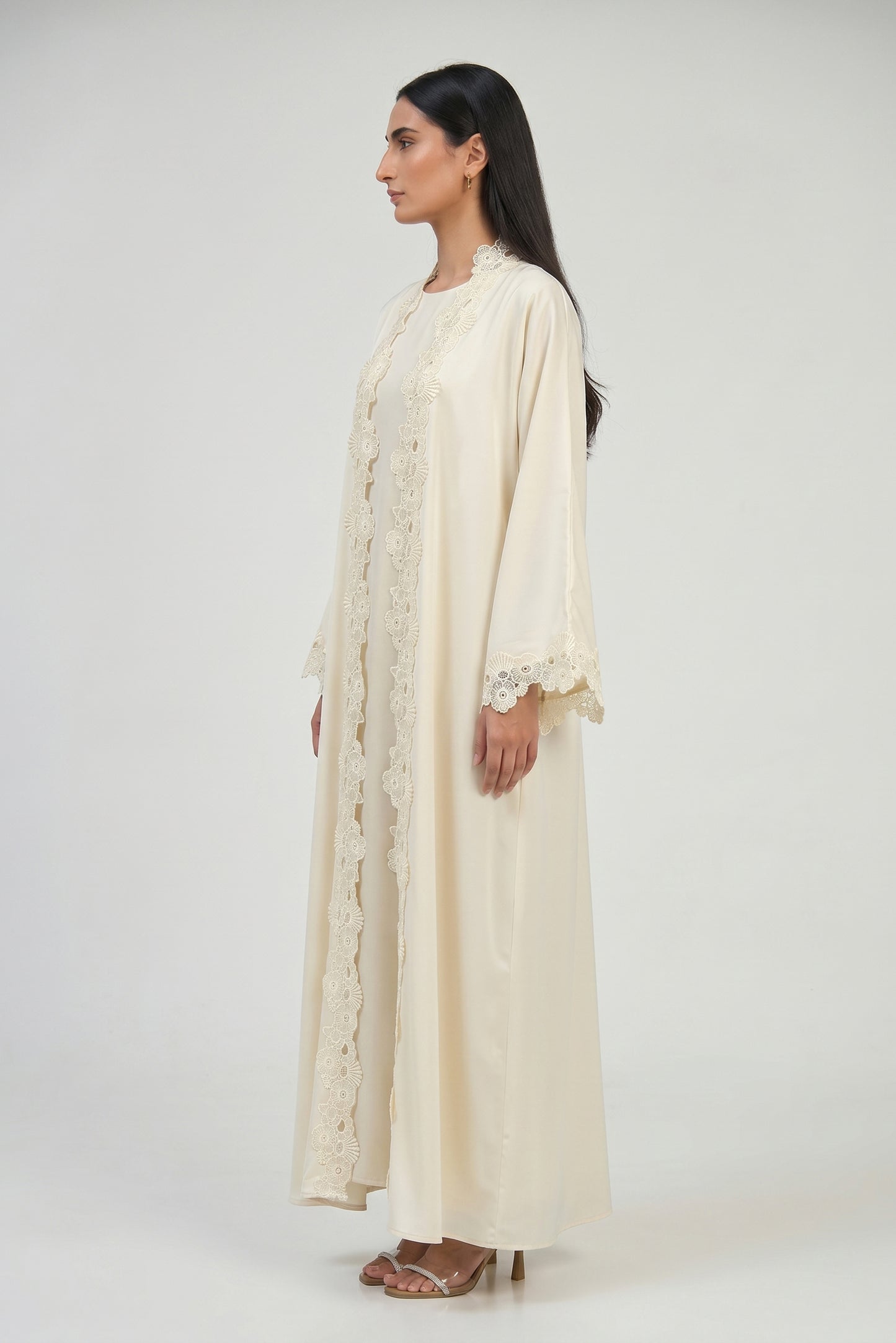 Ivory Bloom Lace Abaya