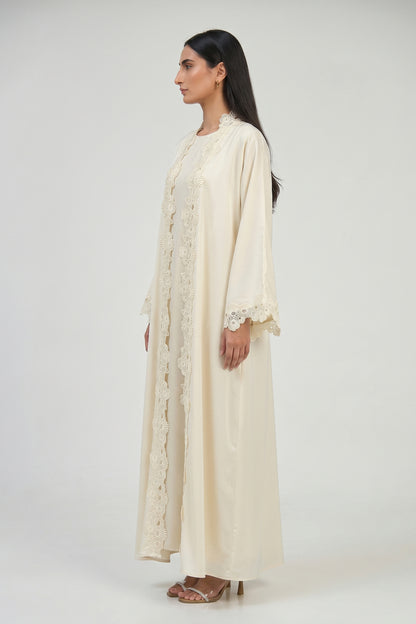Ivory Bloom Lace Abaya