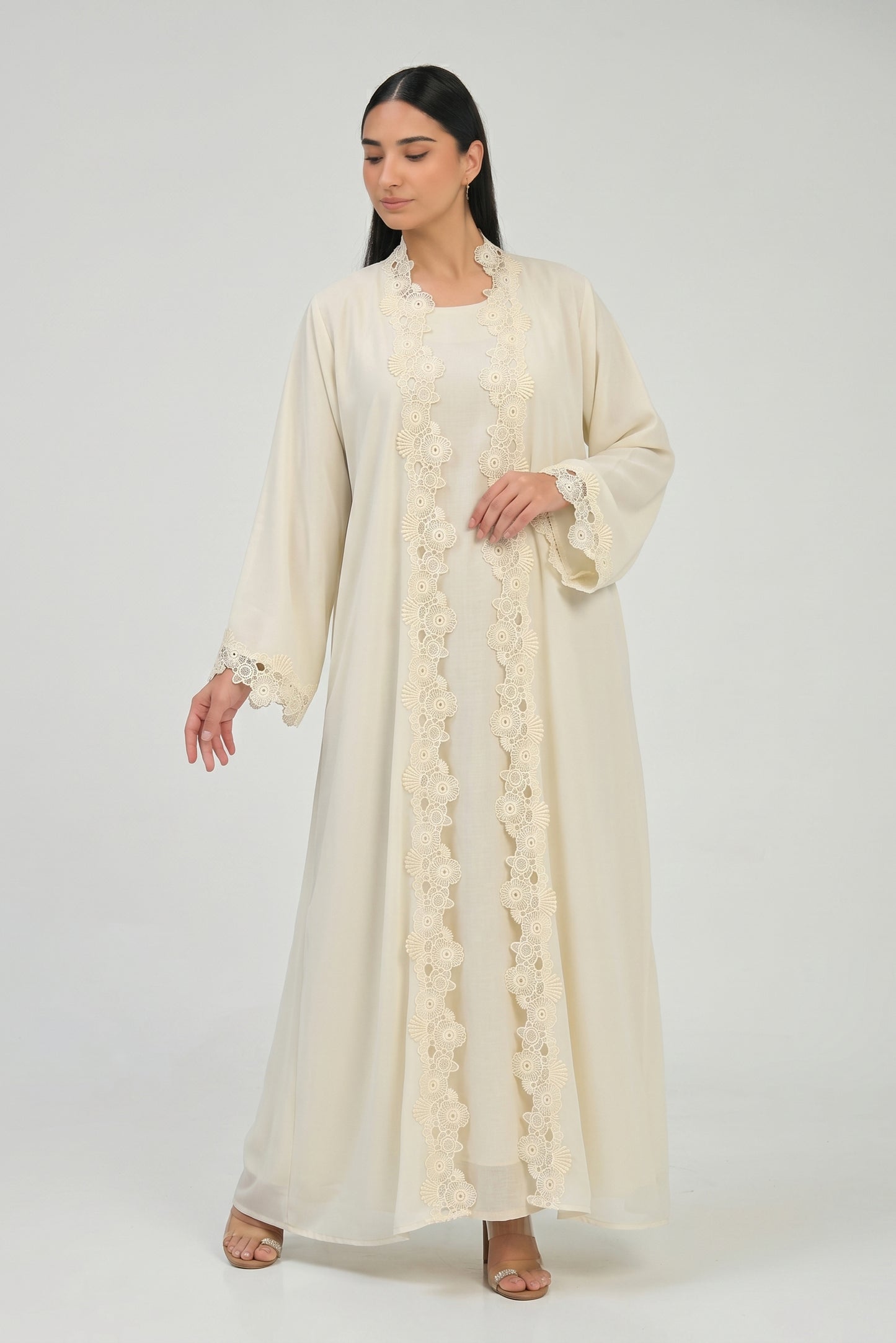 Ivory Bloom Lace Abaya