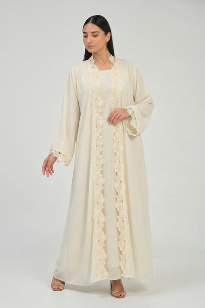 Ivory Bloom Lace Abaya