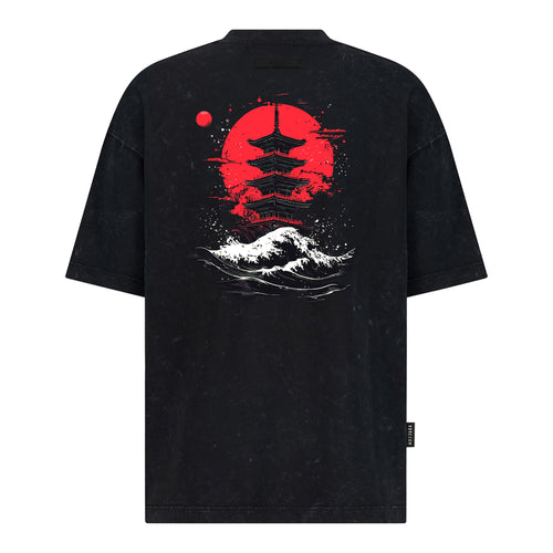 Red Moon Over Kyoto - تصميم طباعة رقمية - تي شيرت كبير الحجم – hover image