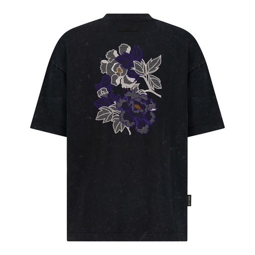 Peony-Style Floral Branch - Embroidery - Oversized T-Shirt