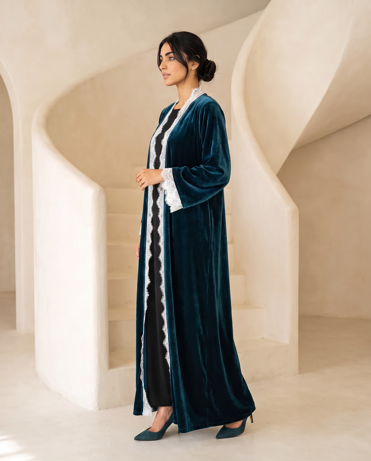 Velvet Veil Petrol Teal Abaya