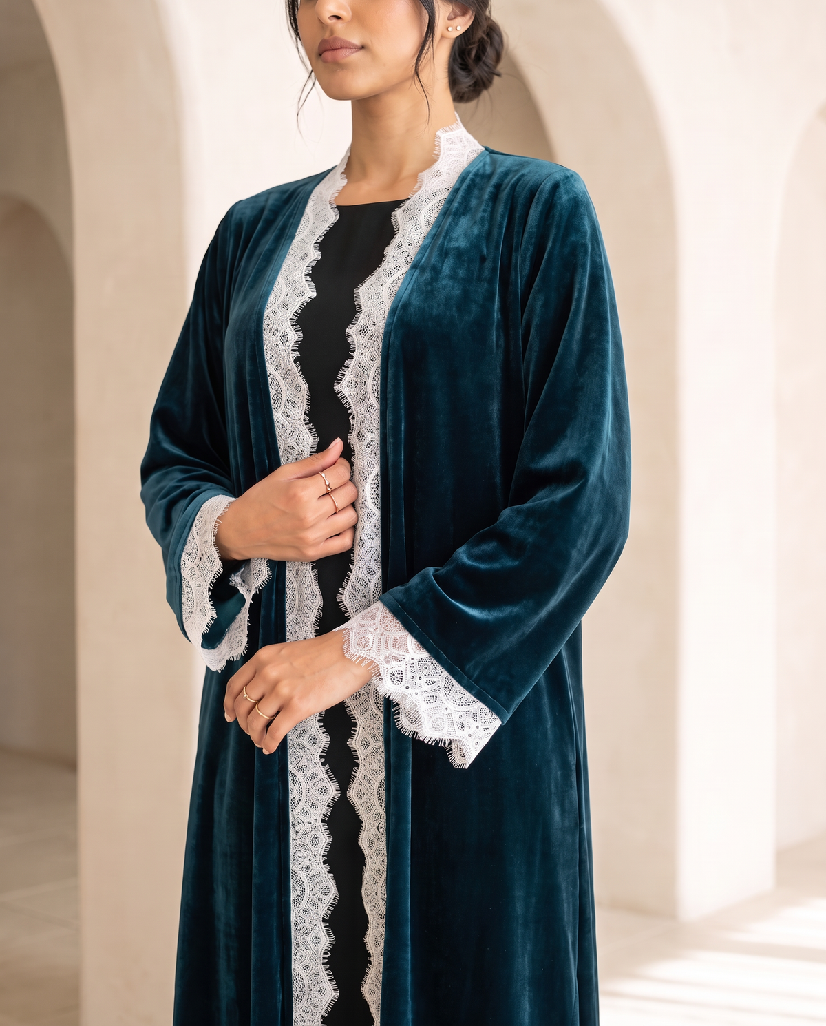 Velvet Veil Petrol Teal Abaya