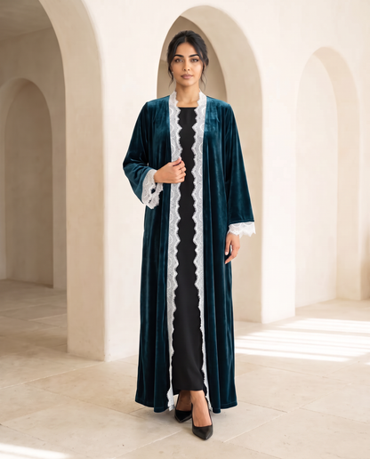 Velvet Veil Petrol Teal Abaya