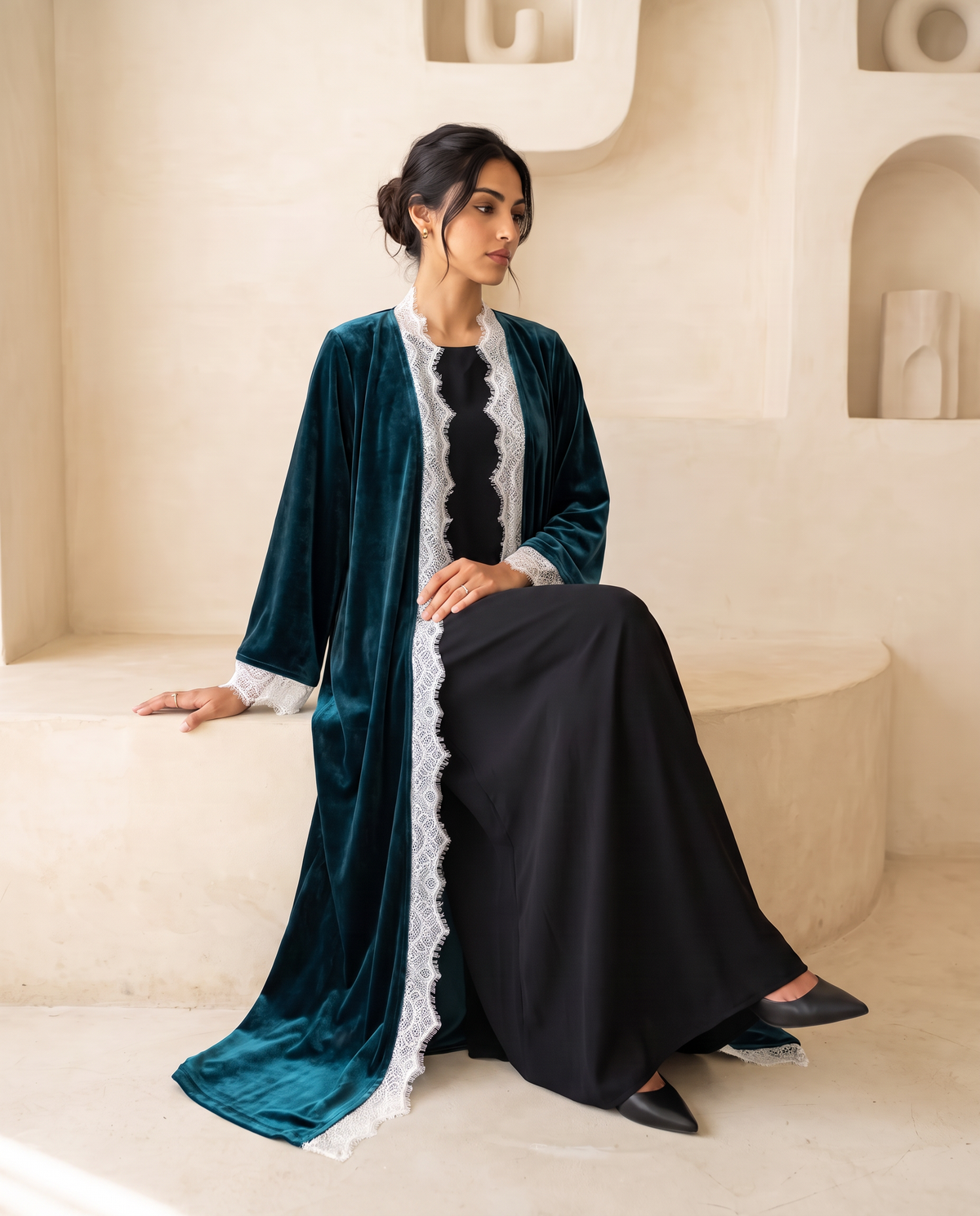 Velvet Veil Petrol Teal Abaya
