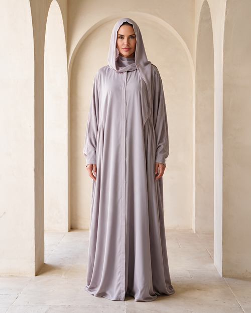 Embroidered Lavender Grey Abaya Set