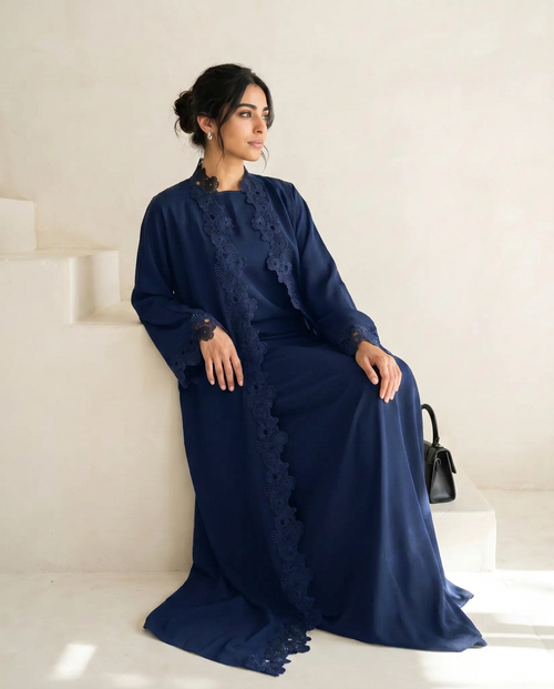 Navy Lace Abaya Set – hover image