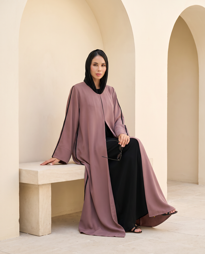 Rose gold Modern Abaya with Contrast Trim and Wide Sleeves