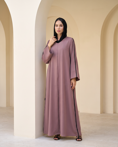 Rose gold Modern Abaya with Contrast Trim and Wide Sleeves