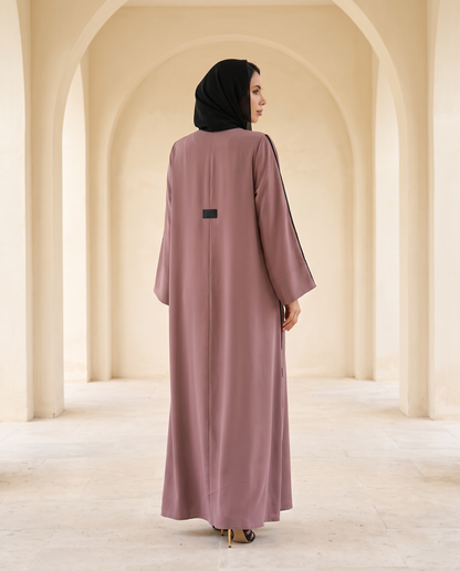 Rose gold Modern Abaya with Contrast Trim and Wide Sleeves