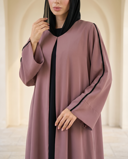 Rose gold Modern Abaya with Contrast Trim and Wide Sleeves