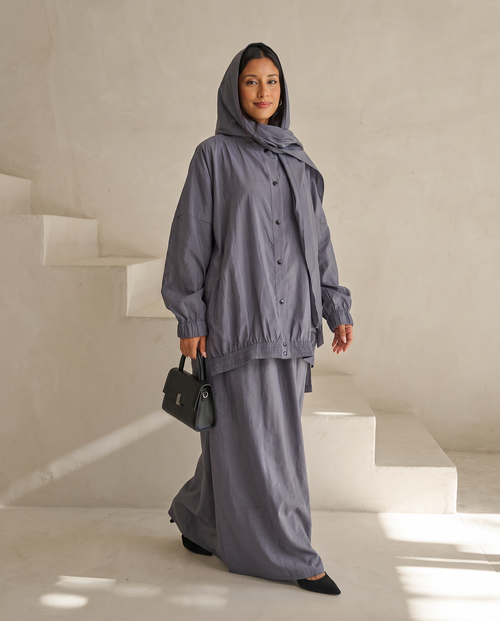 Oversized Modest Streetwear Flow Gray Abaya Set – hover image