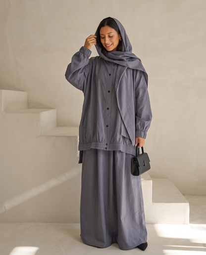Oversized Modest Streetwear Flow Gray Abaya Set