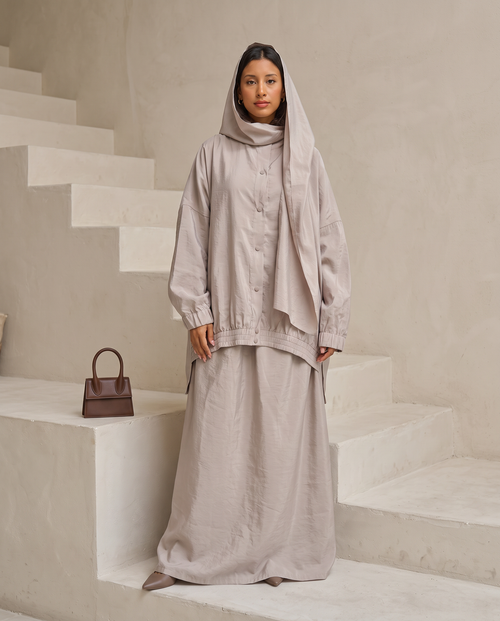 Oversized Modest Streetwear Flow Beige Abaya Set