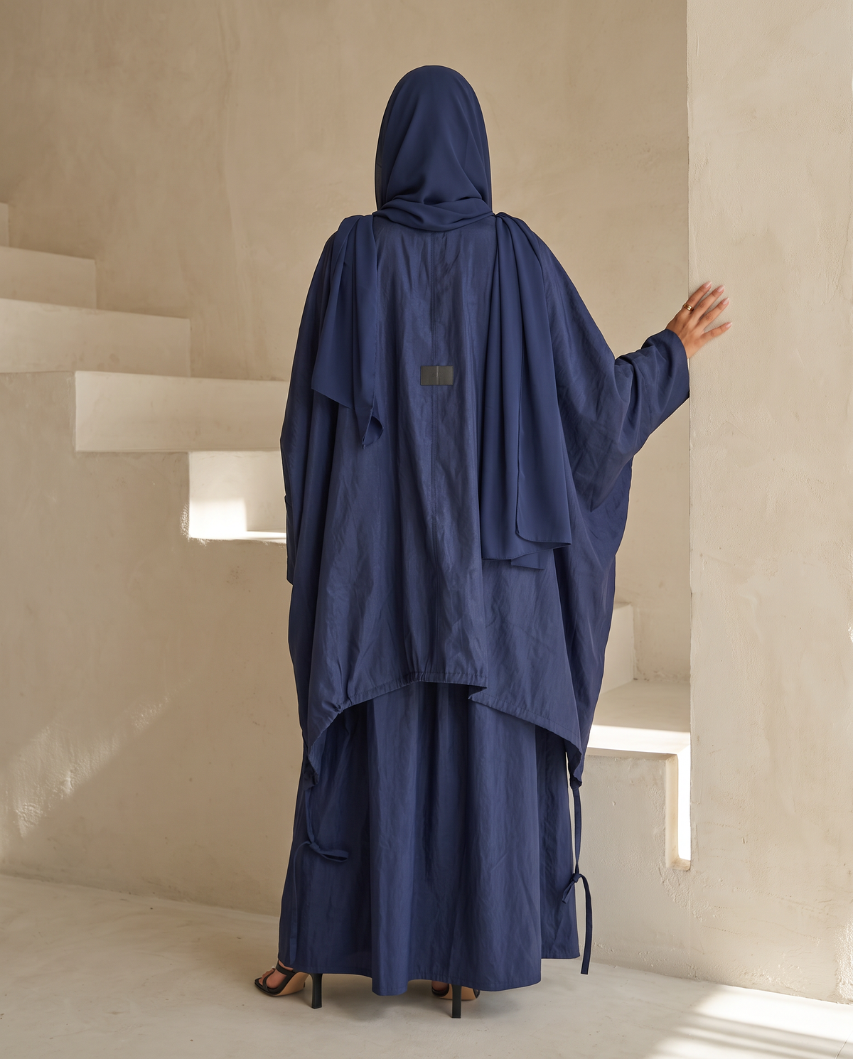Modest Streetwear Blue Abaya Set with Zip Jacket and Skirt